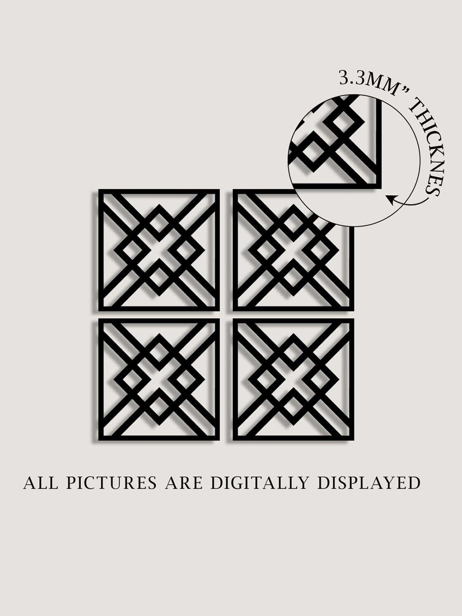 Art Street Black Mdf Jharokha Jali Square Hanging Ornaments Wall Art - Set of 4