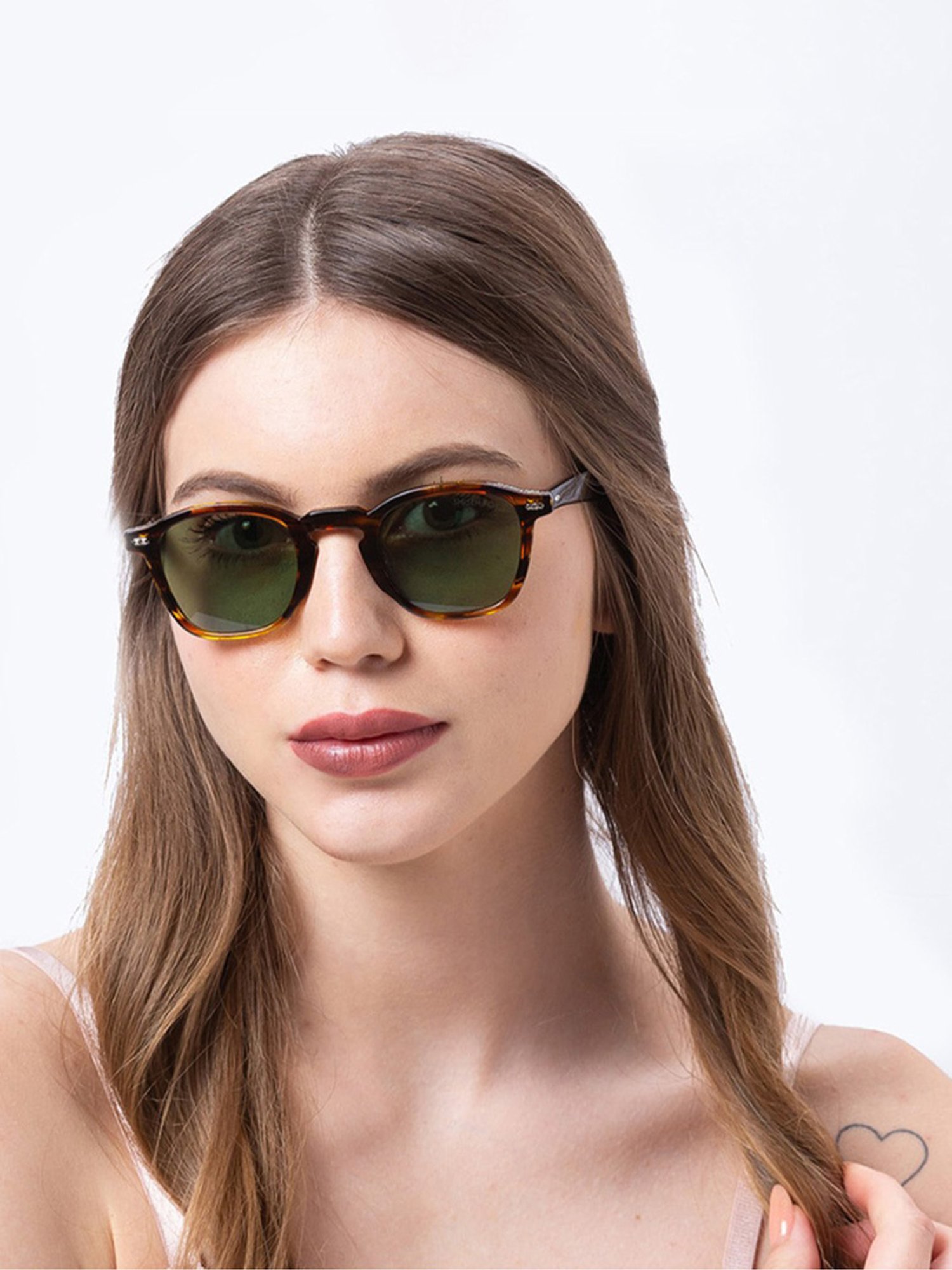 Shisen Fox Niko Brown Bamboo Square Unisex UV Protection Sunglasses -46 mm