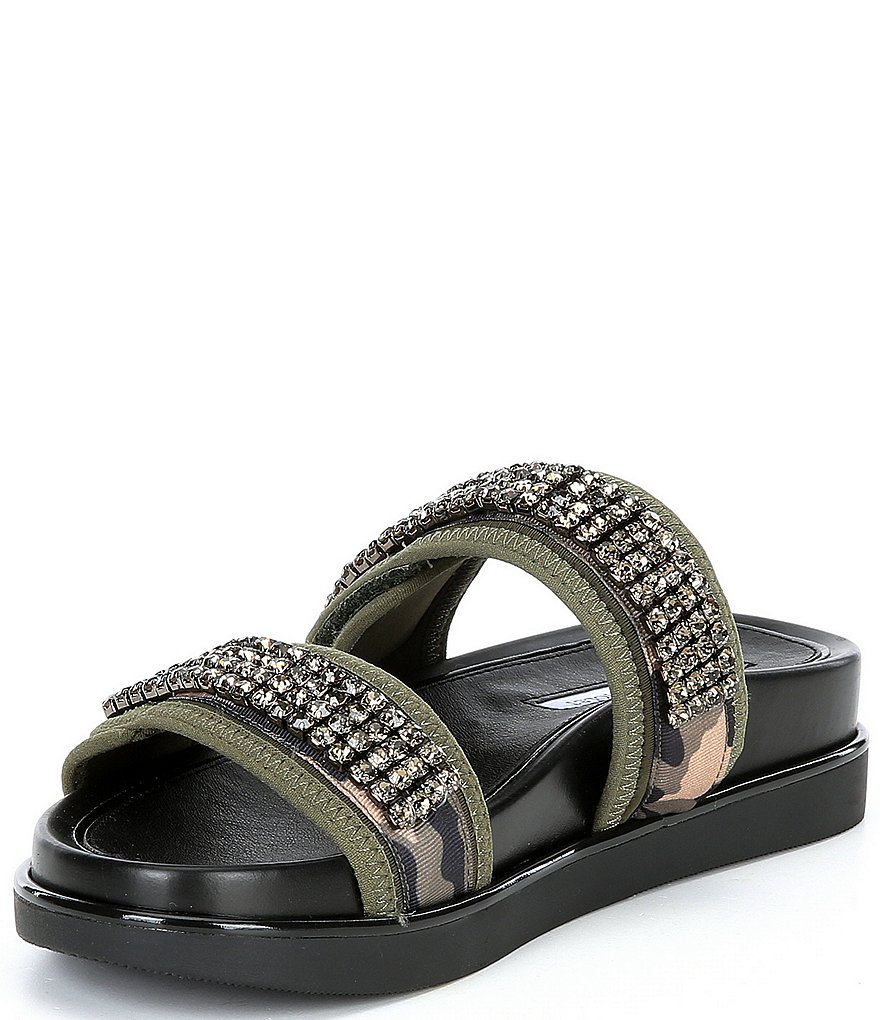 Chelsea & Violet Alici Camo Rhinestone Two-Banded Flatform Sandals