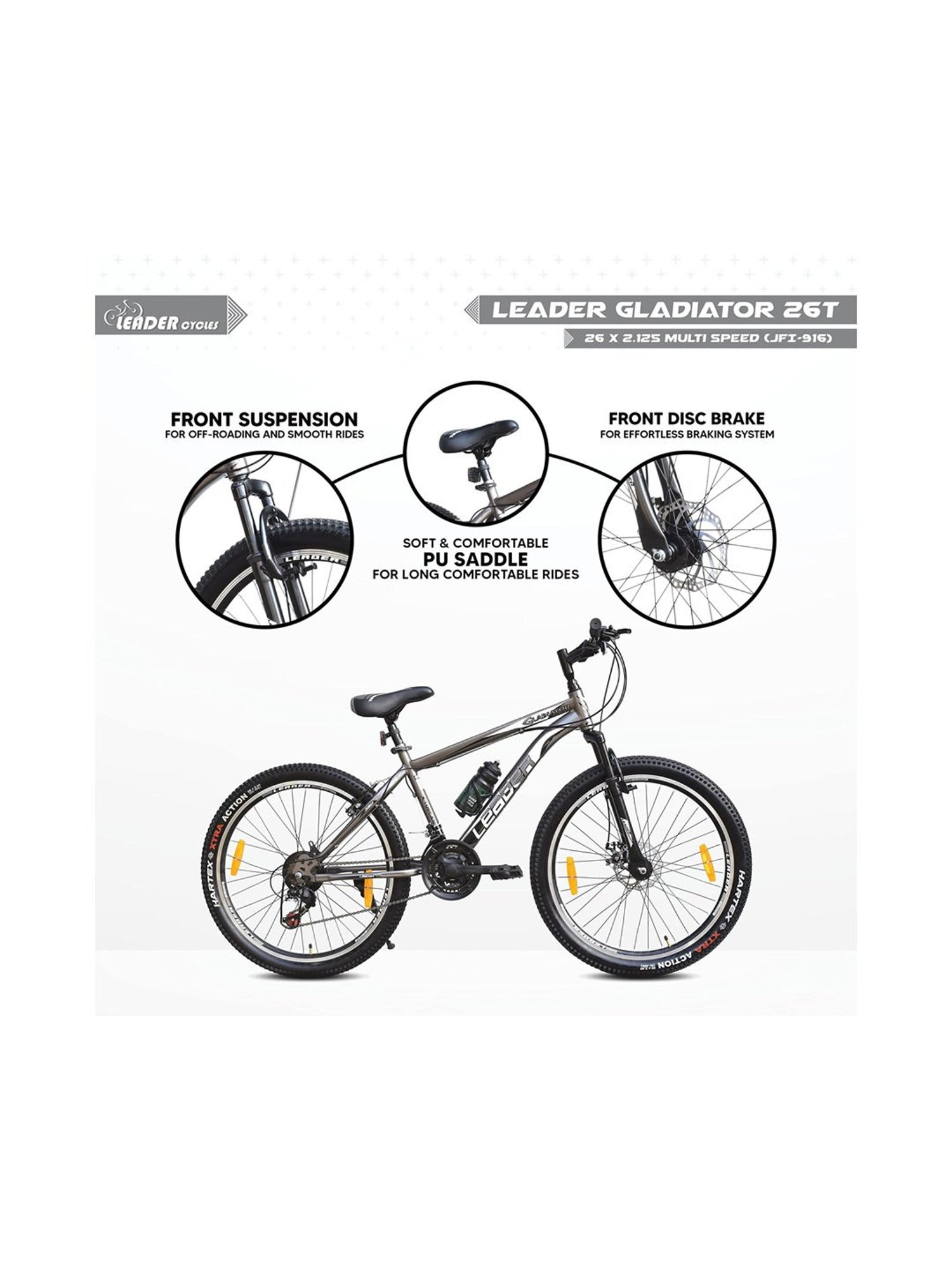 Leader Gladiator Bicycles (Grey) Size - 26T