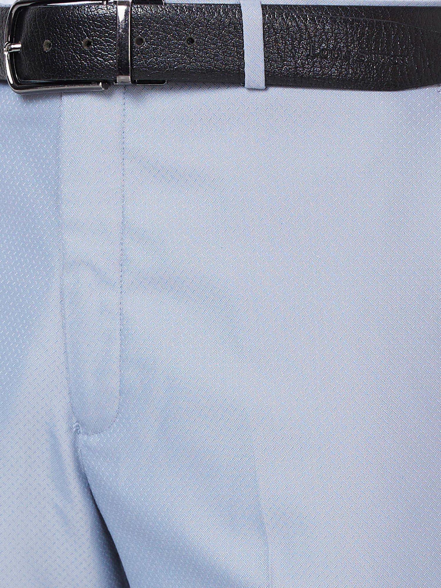 Park Avenue Sky Blue Regular Fit Flat Front Trousers