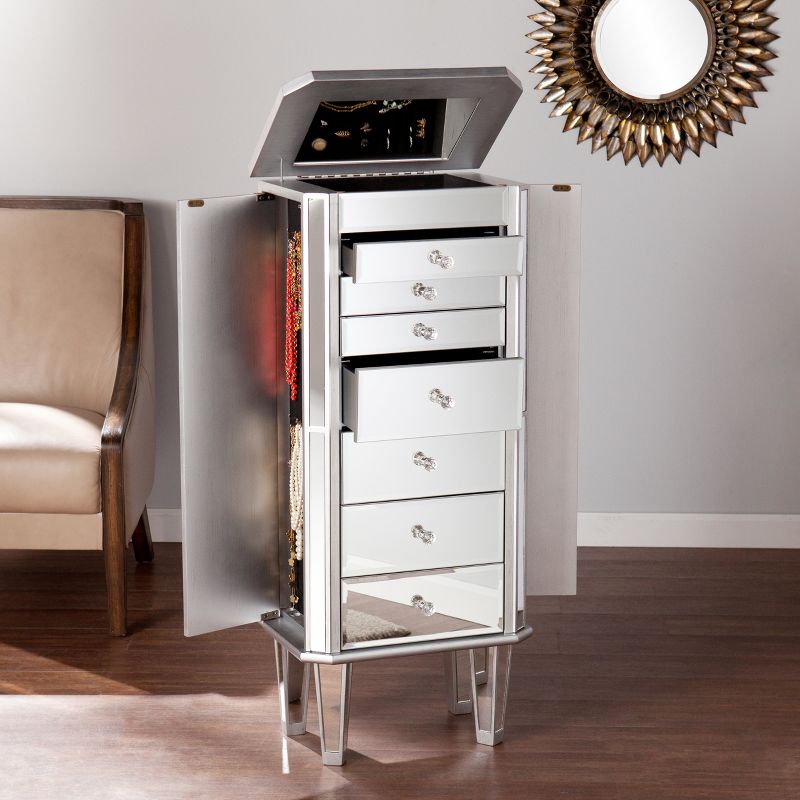 Melanie 7 Drawer Glam Jewelry Armoire Mirrored/Brushed - Aiden Lane