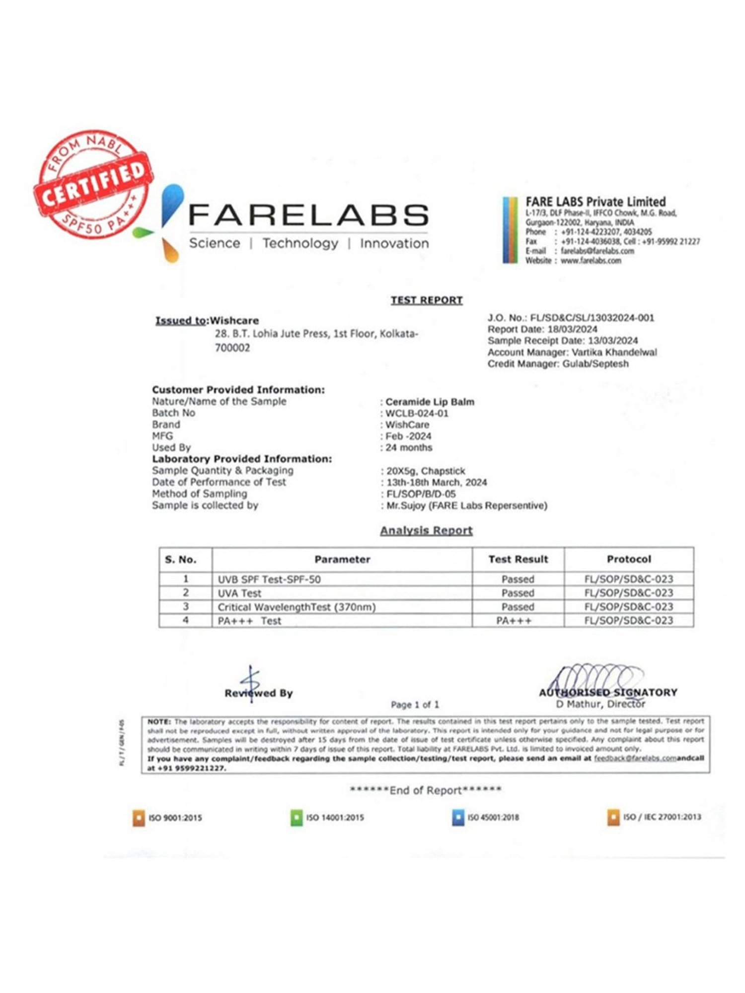 Wishcare Natural Ceramide Lip Balm SPF 50 PA+++ - 5 gm