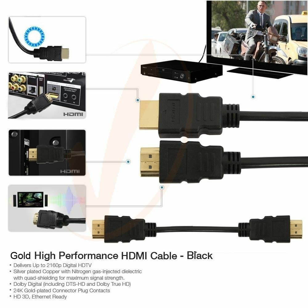 Premium HDMI Cable 6ft 10ft 15ft 25ft 30ft 50ft 75ft 100ft Gold For HD TV lot Us