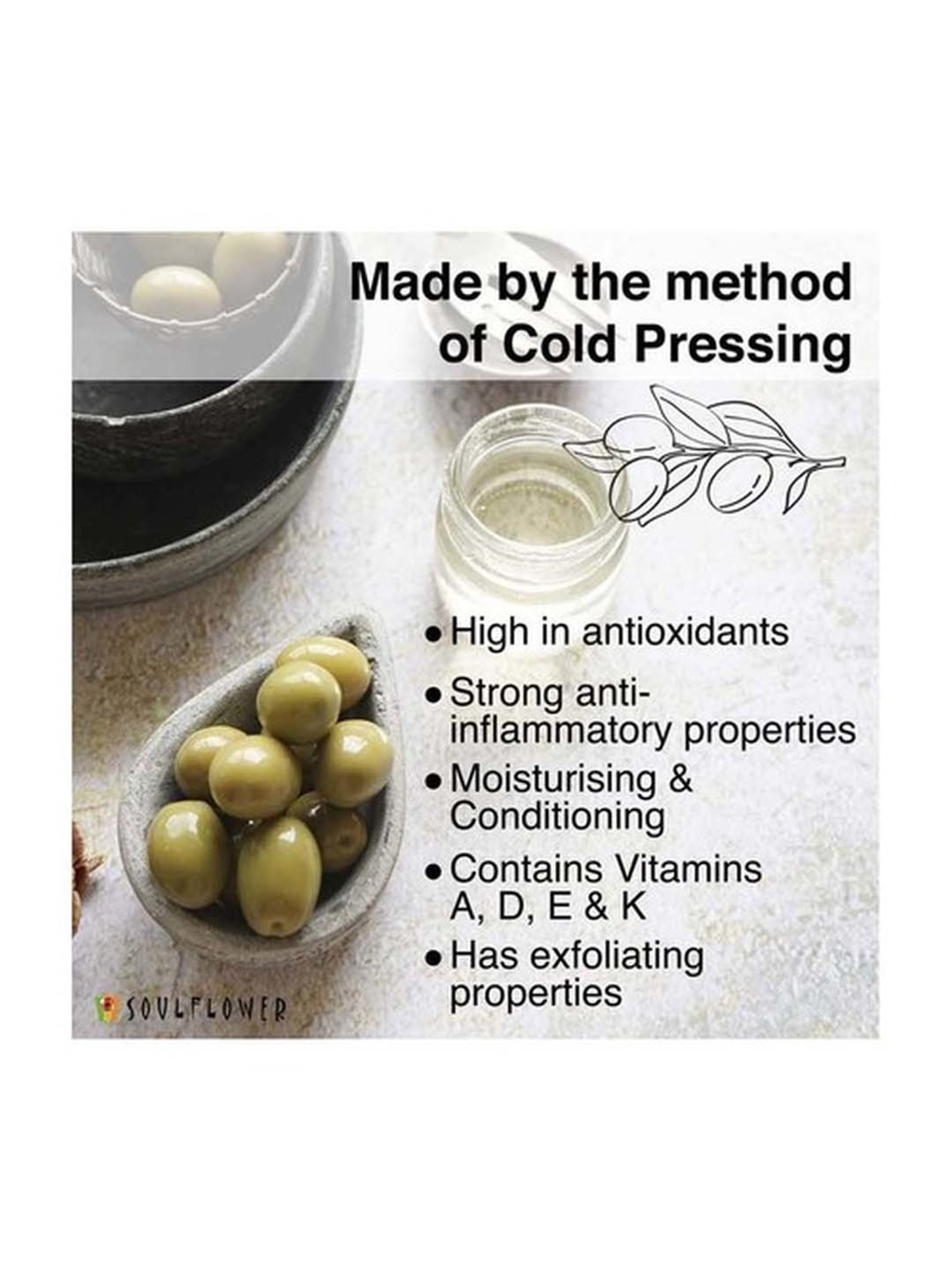 Soulflower Coldpressed Olive Oil For Hair & Skin - 225 ml