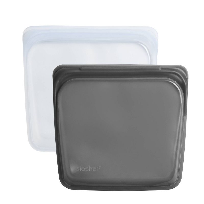 Stasher 2pk Reusable Platinum Silicone Bag - Clear & Ash