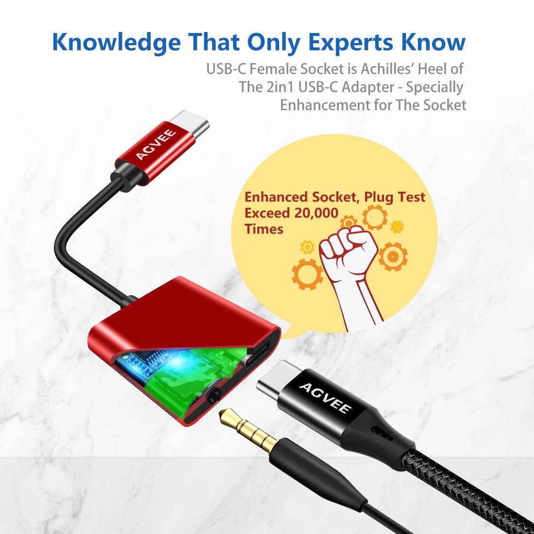 AGVEE 2-in-1 USB-C to 3.5mm Jack Microphone Headphone Adapter, Type-C Mic AUX Earbud Splitter, USBC Audio Earphone Converter, PD Charging Dongle for Samsung S21 S20 Note 20/10, iPad Pro, Pixel, White