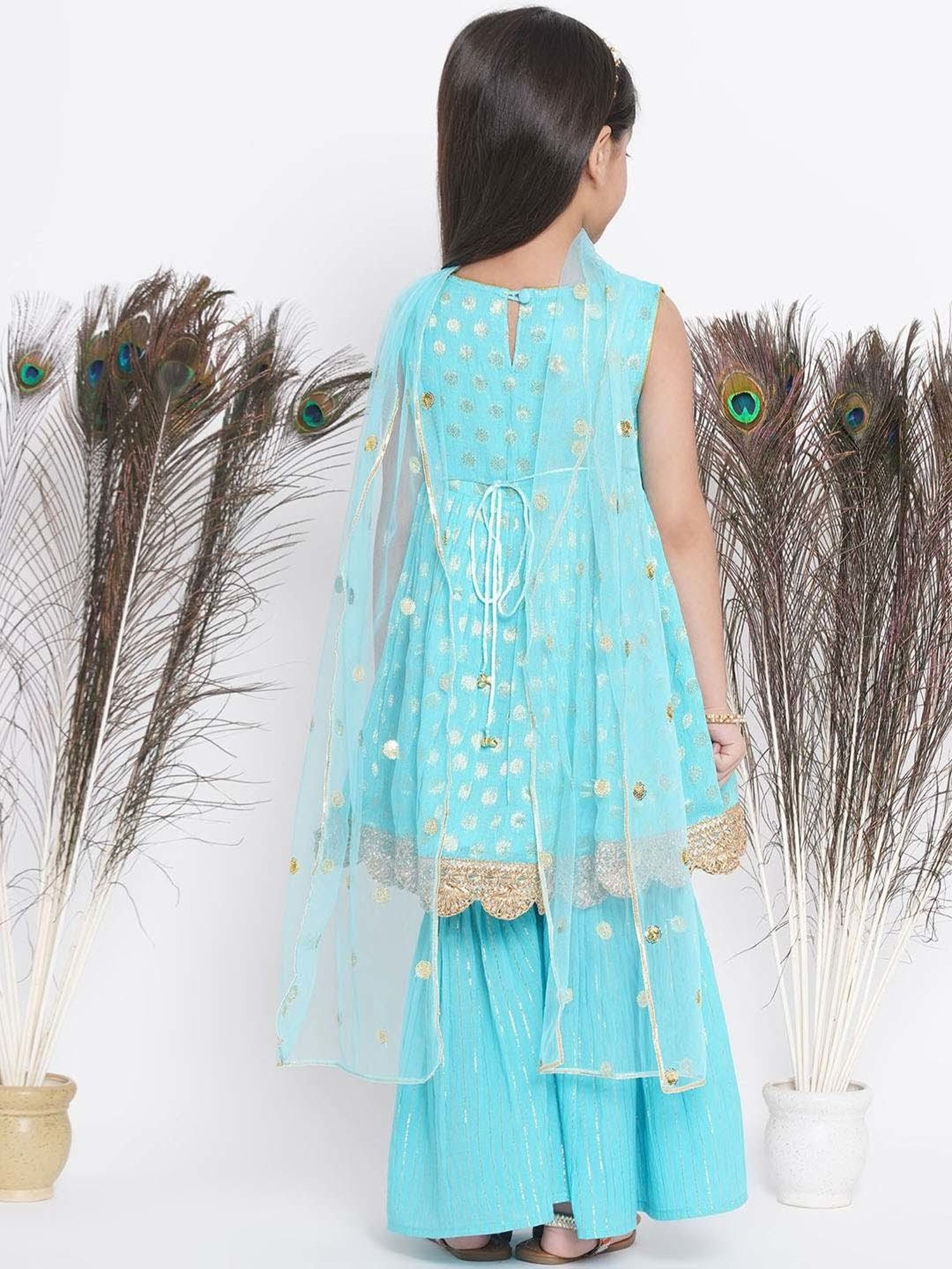 Little Bansi Blue Cotton Floral Print Kurta Set