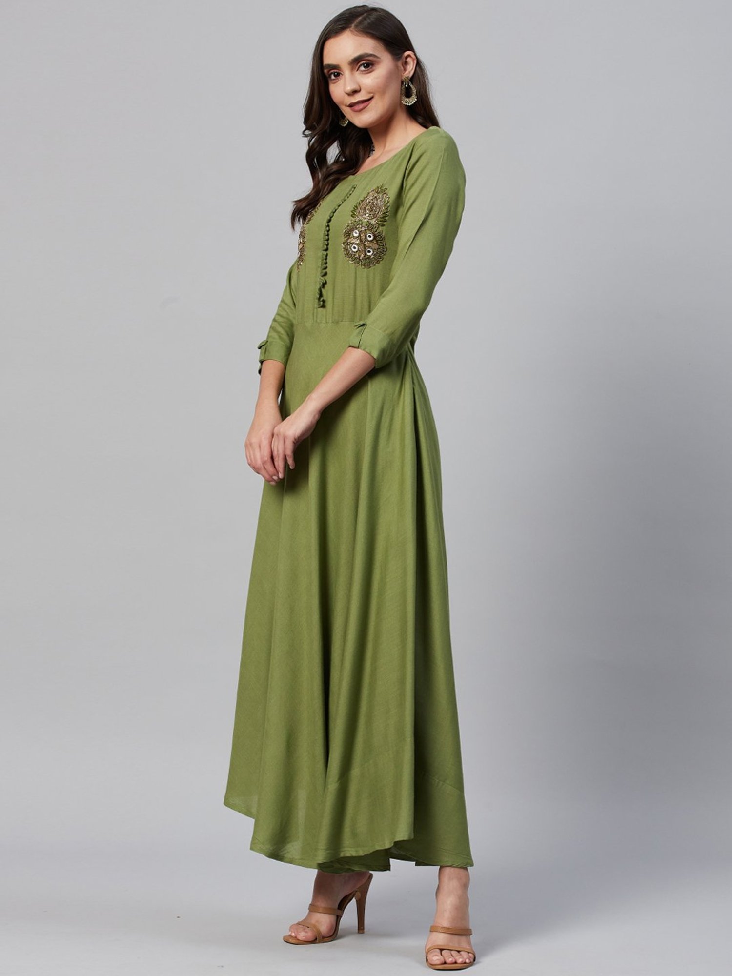 HIGHLIGHT FASHION EXPORT Green Embellished Maxi Dress