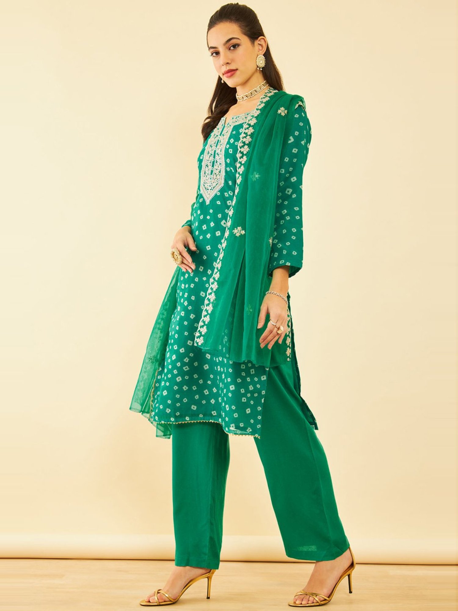 Soch Green Embroidered Unstitched Dress Material