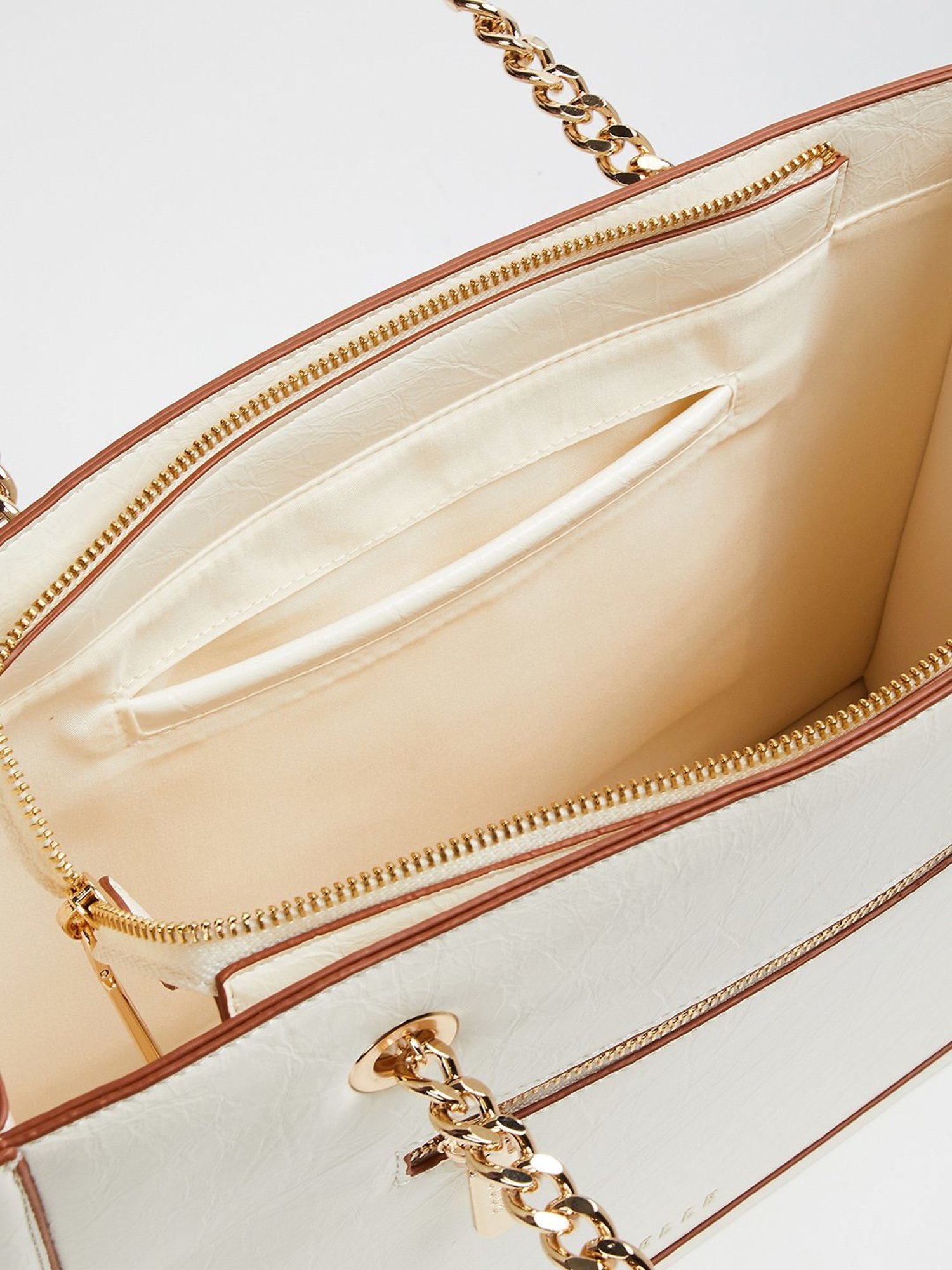 Elle White Textured Tote Bag