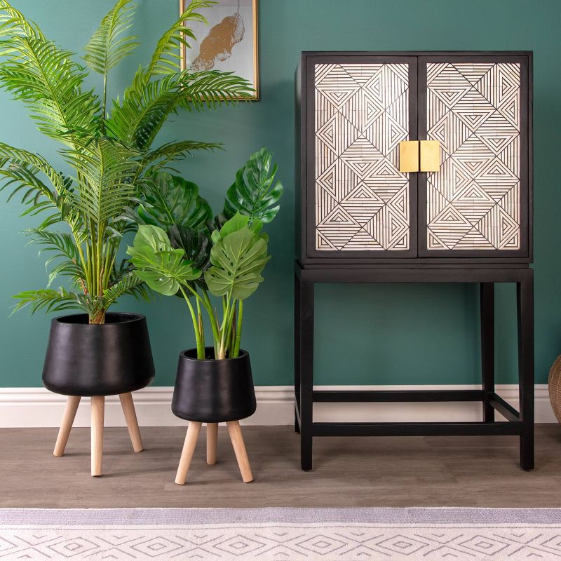 Set of 2 Planters with Wood Legs Matte Black - Sagebrook Home