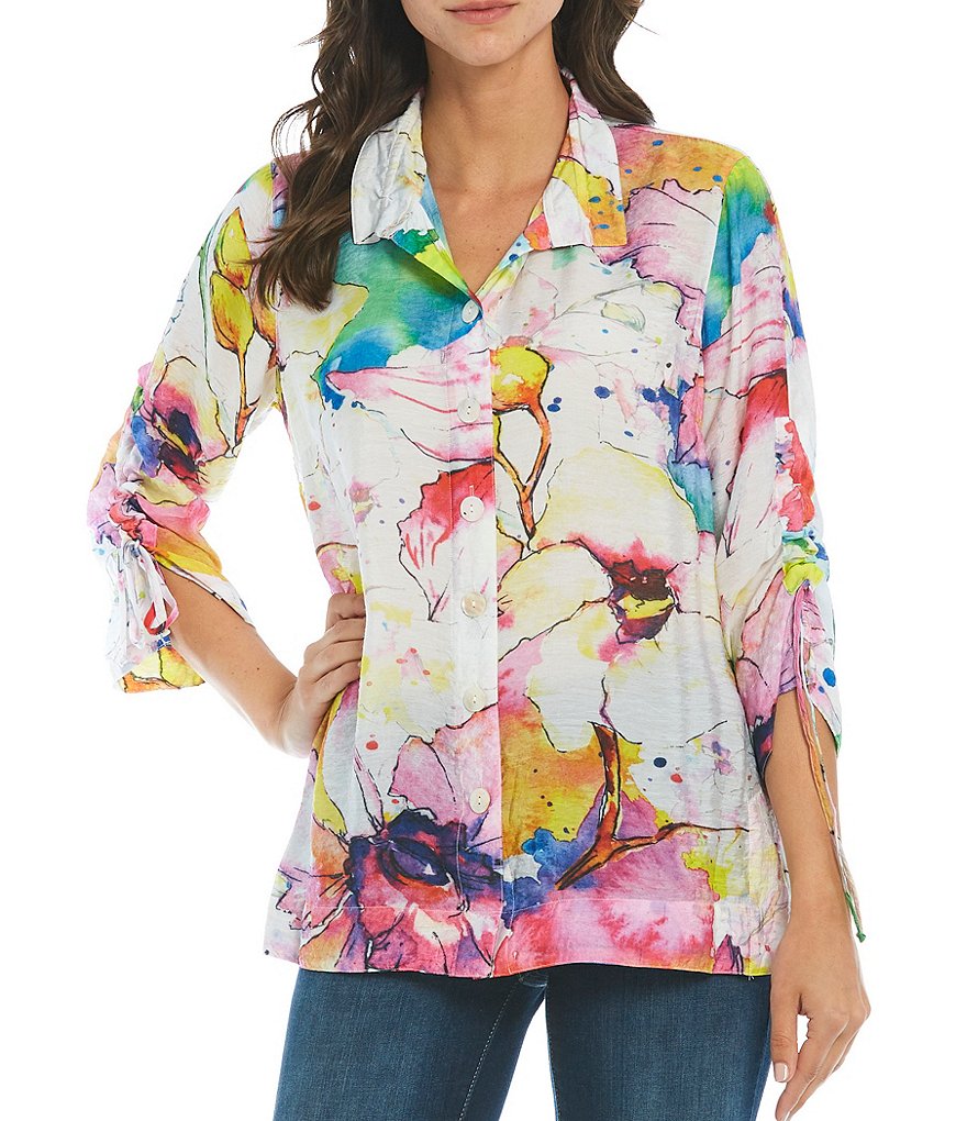 Eva Varro Animal Print Knit Jersey 3/4 Slit Sleeve Tunic