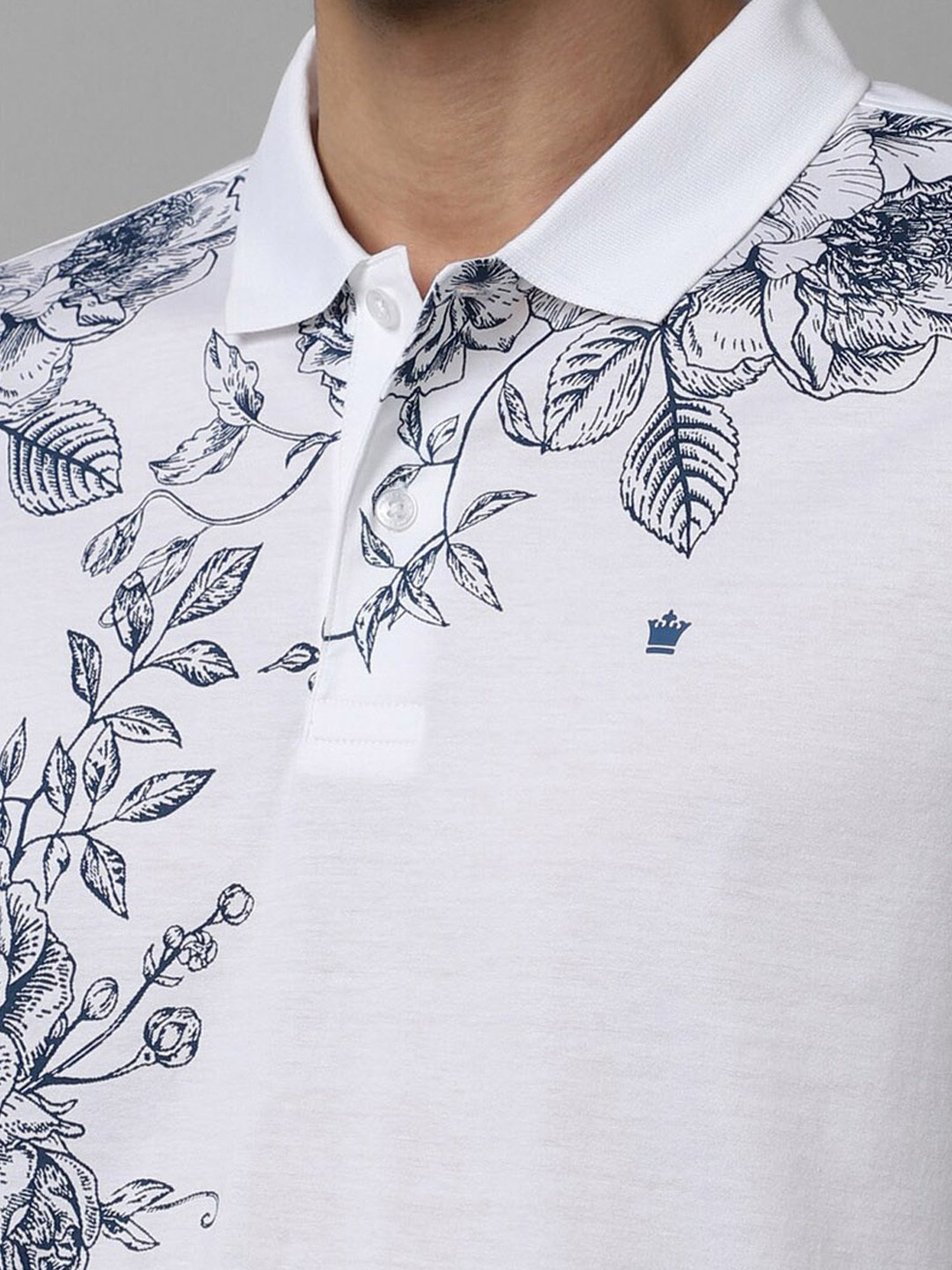 Louis Philippe Sport White Cotton Regular Fit Printed Polo T-Shirt