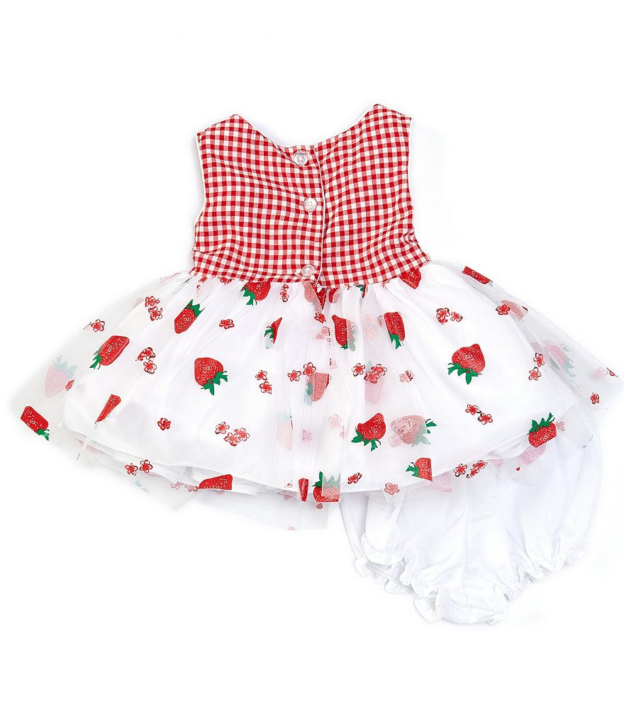 Laura Ashley Baby Girls Newborn-24 Months Seersucker/Strawberry-Printed Mesh Fit-And-Flare Dress
