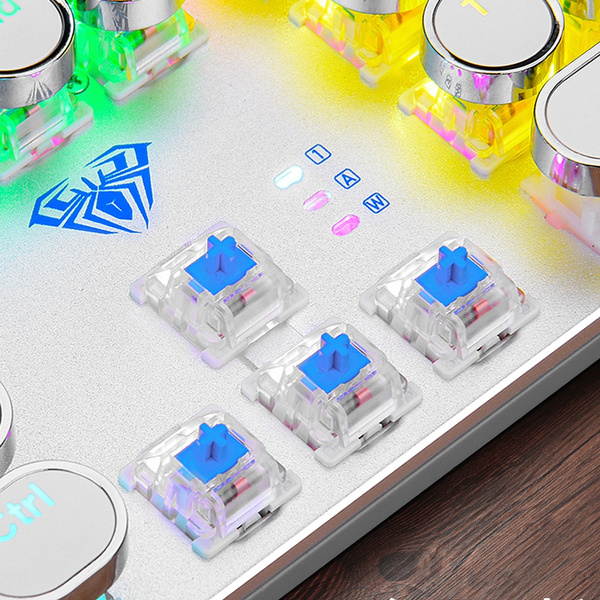 AULA Steampunk Gaming Mechanical Keyboard Metal Panel Round Retro Keycap Backlit Wired Computer Peripherals for Desktop Laptop