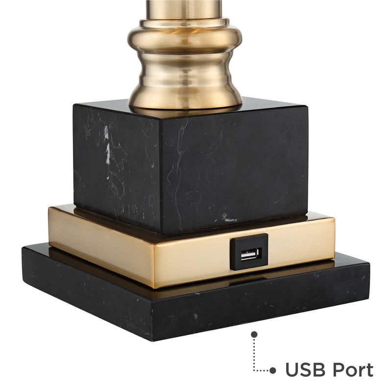 Barnes and Ivy Traditional Desk Table Lamp with USB Charging Port Warm Brass Black Shade for Living Room Bedroom Bedside Office