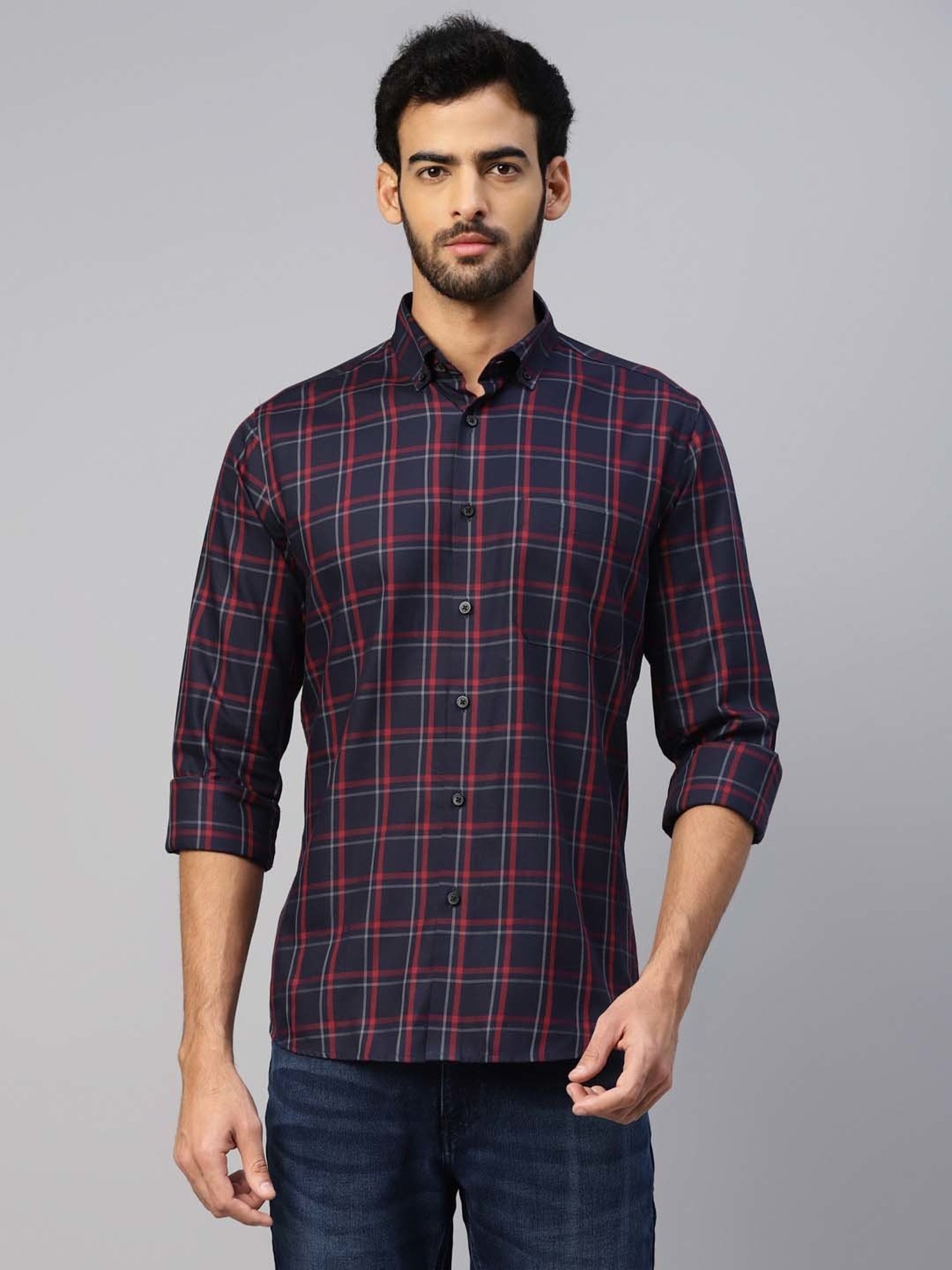 Don Vino Navy Regular Fit Check Shirt