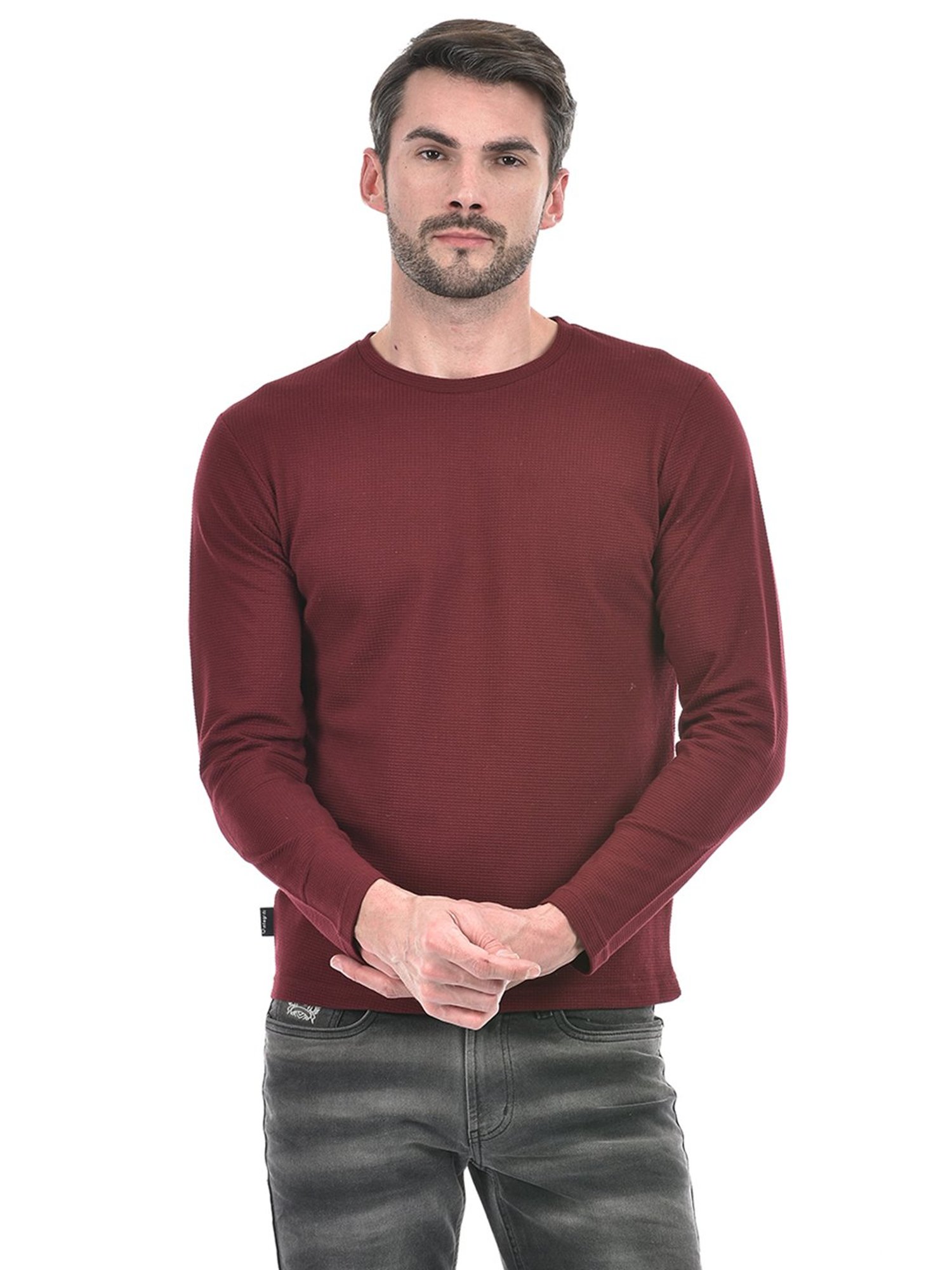 Integriti Wine Regular Fit Textured Crew T-Shirt