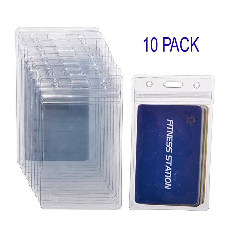 10 Heavy Duty ID Card Badge Holder Clear Vertical Vinyl PVC with Waterproof Type Resealable Zip Plastic Single Layer Thickness 04mm Thicker 60 Than Standard 025mm