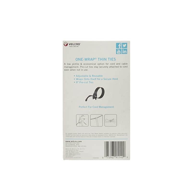 ONEWRAP Cable Ties | 100Pk | 8 x 12quot Black Cord Organization Straps | Thin PreCut Design | Wire Management for Organizing Home Office and Data Centers