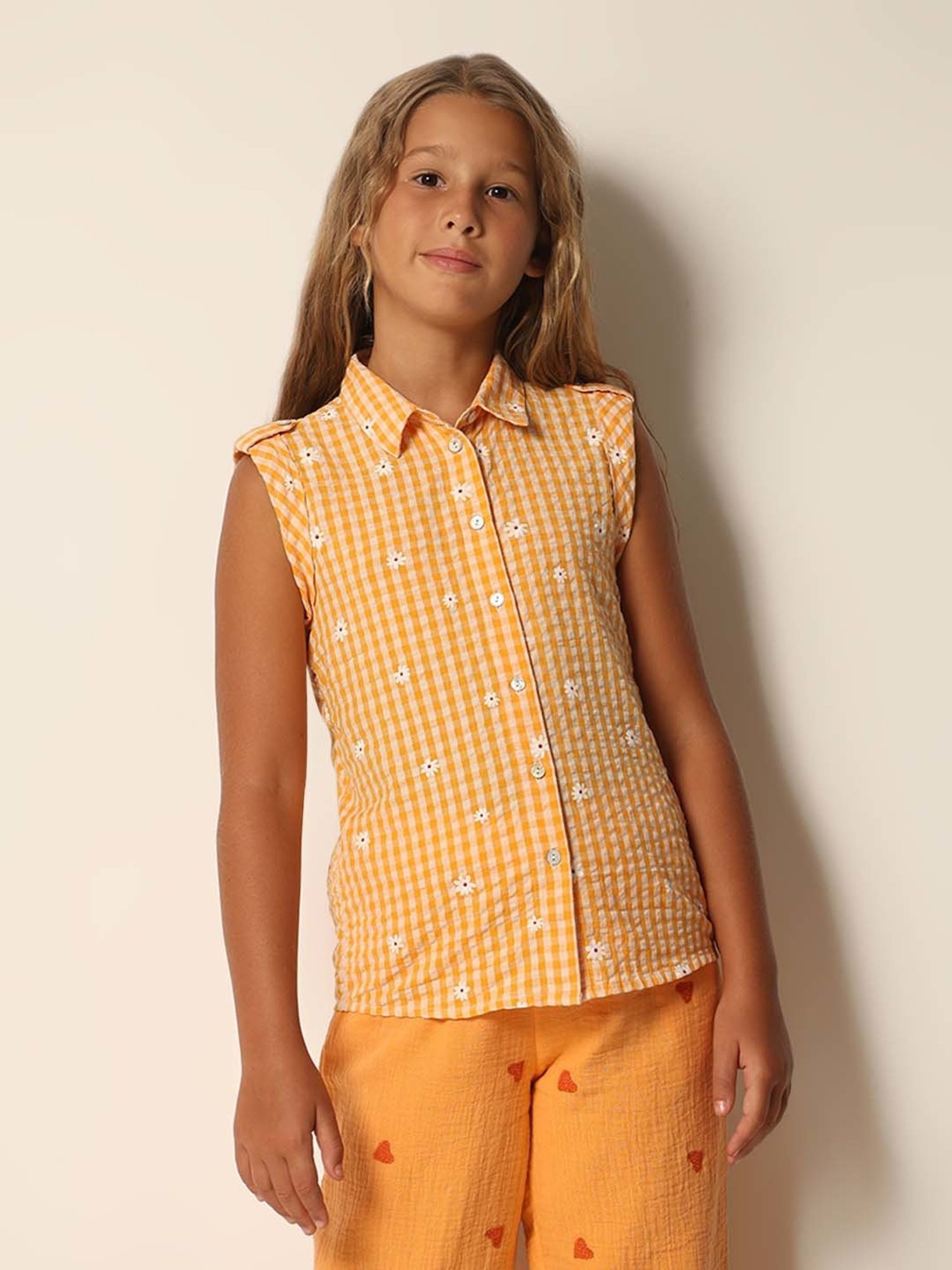 VERO MODA GIRL Orange Cotton Floral Print Shirt