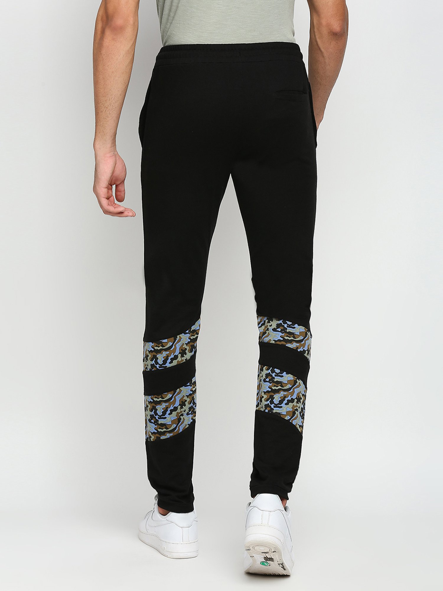 Fitz Black Slim Fit Camo Print Sports Trackpants