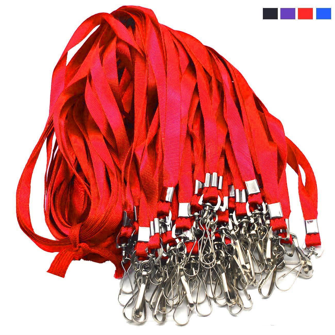 Red Lanyard Bulk Lanyards for Id Badges Flat Lanyard with Badge Clip Swivel Hook Beebel 50 Pack