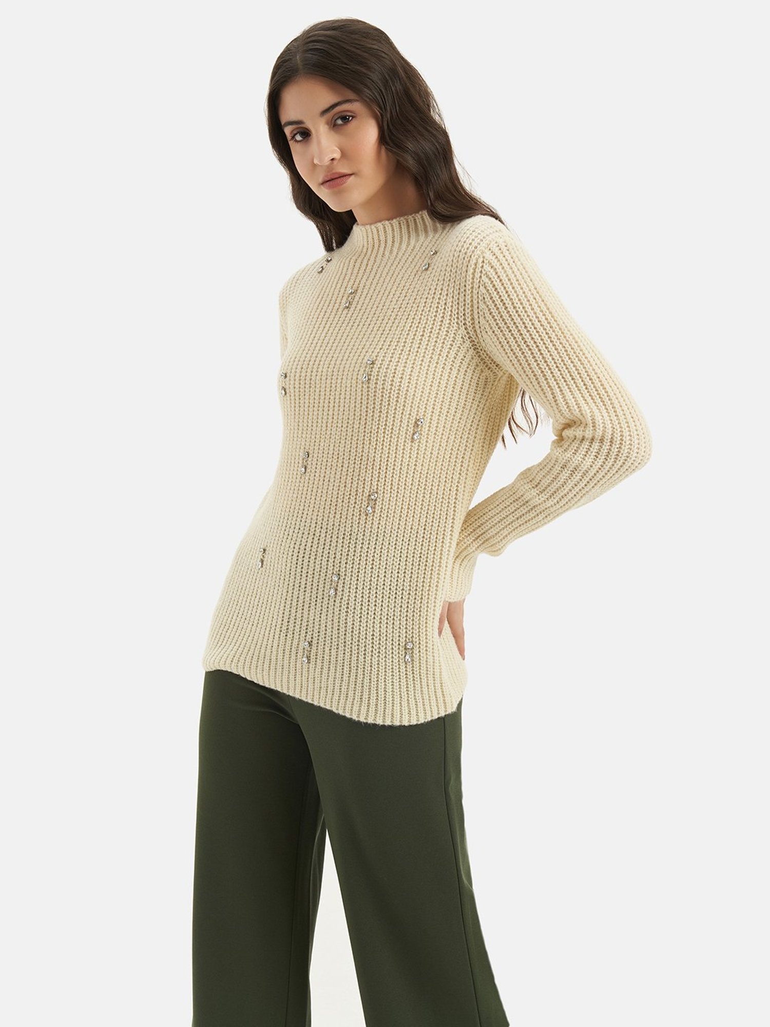 Kazo Off White Embellished Pullover