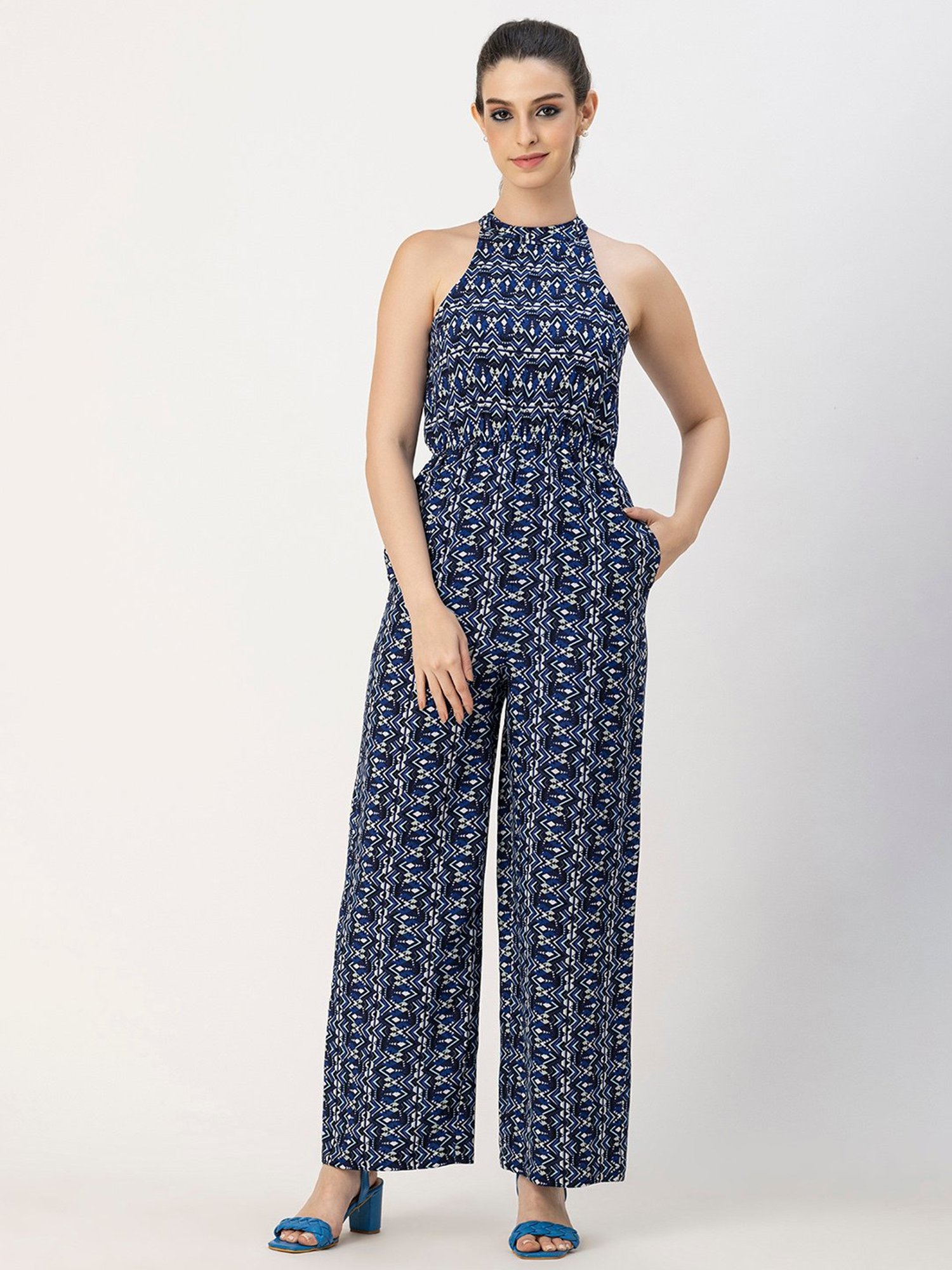Moomaya Blue Printed Jumpsuit