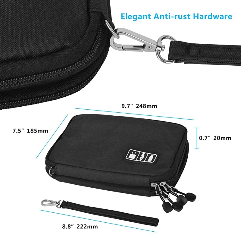 Electronic Organizer Travel Cable Organizer Electronics Accessories Cases for 7.9'' iPad Mini, Cables, Chargers, Travel USB Chargers, Cellphones, SD Card Black (Black)