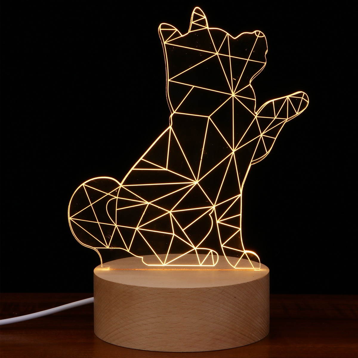 1pc 3D LED Light Lamp Desk Lamp Bedside Lamp Solid Wood Base Cartoon Shape Design for Decor (Button Switch Akita Dog with Bell)