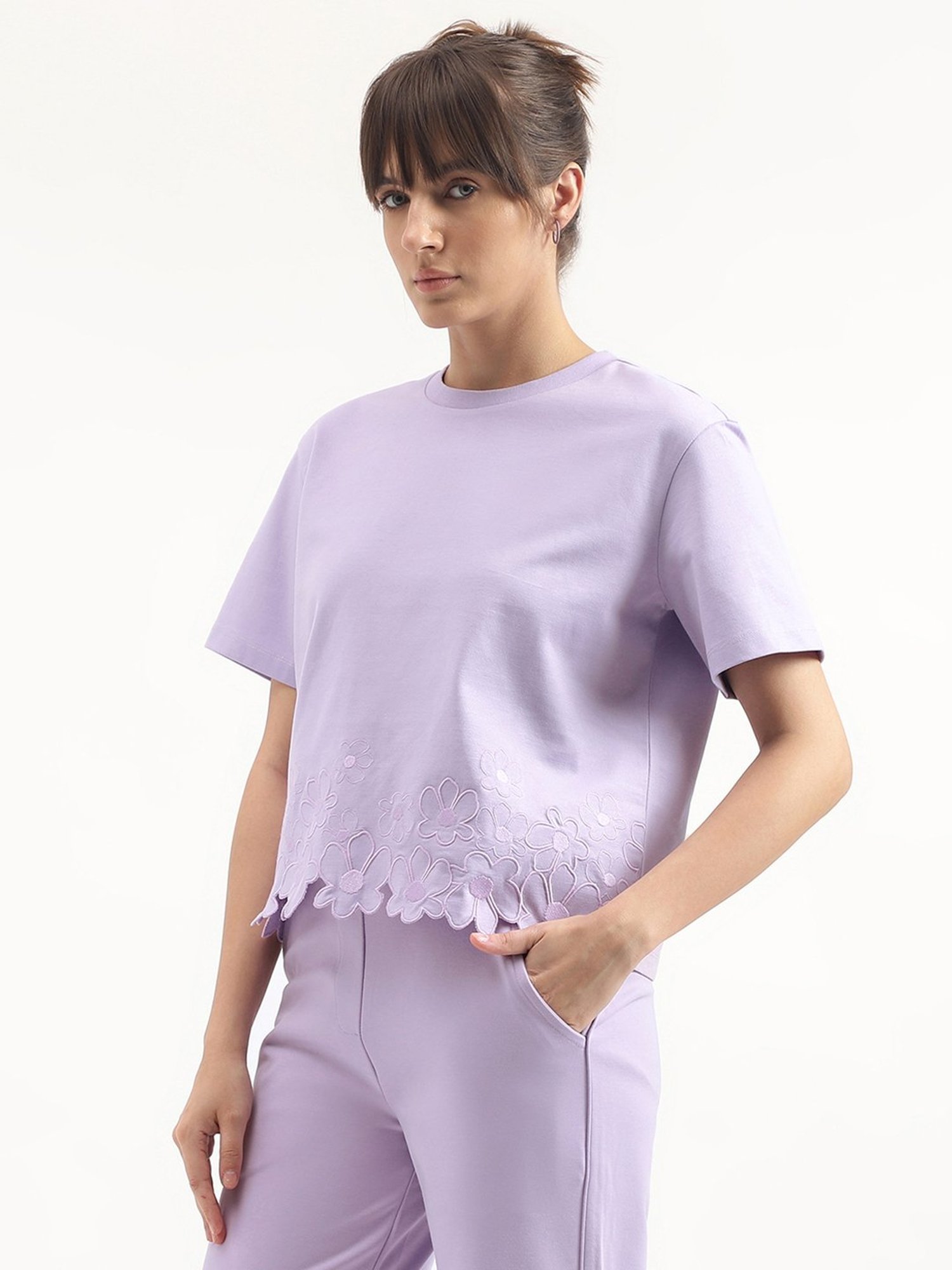 United Colors of Benetton Purple Cotton Floral T-Shirt