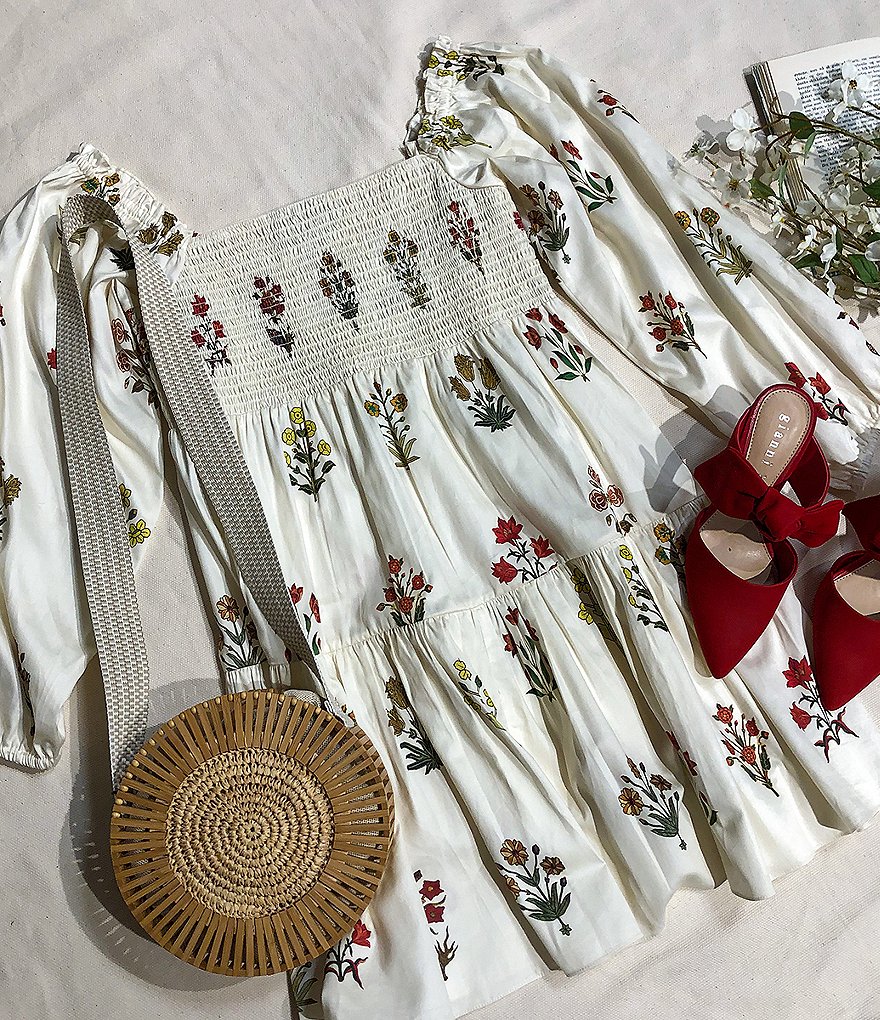 Sachin & Babi Daria Square Neck Long Sleeve Floral Print Dress