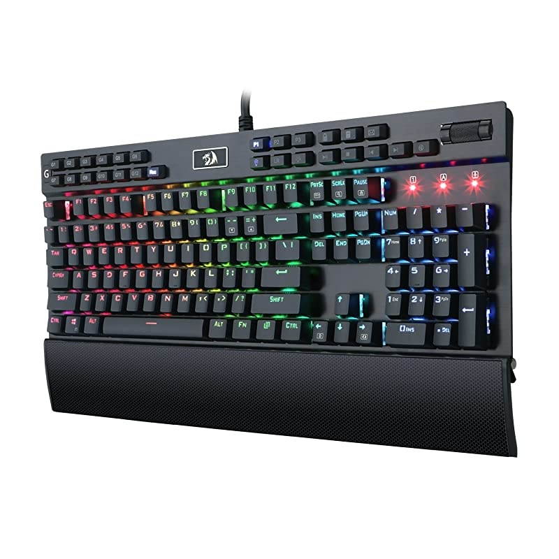 K550 Mechanical Gaming Keyboard RGB LED Backlit with Brown Switches Macro Recording Wrist Rest Volume Control Full Size Yama USB Passthrough for Windows PC Gamer Black