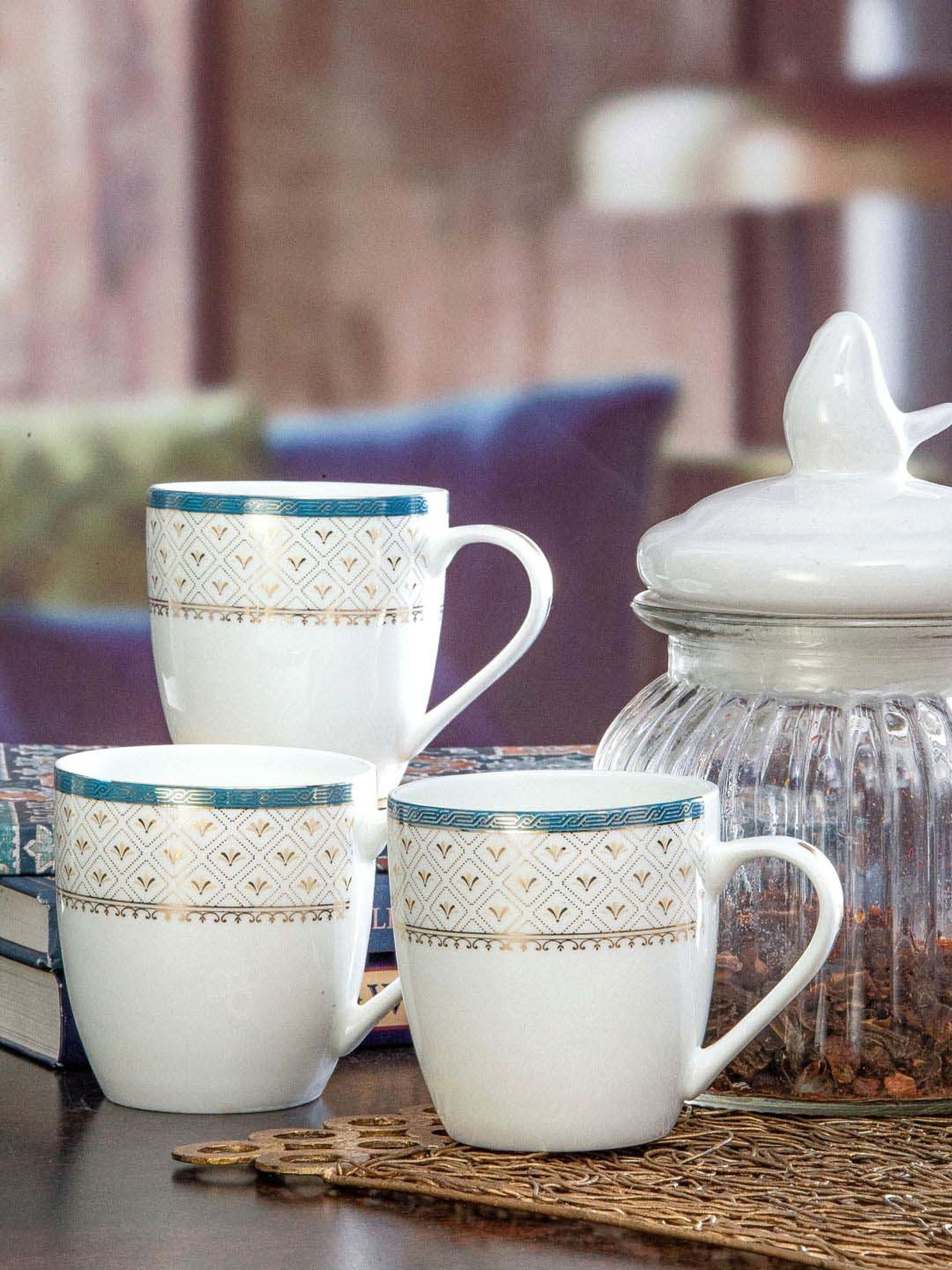 SONAKI White & Golden Bone China Coffee Mug (0.17 L) - Set of 6