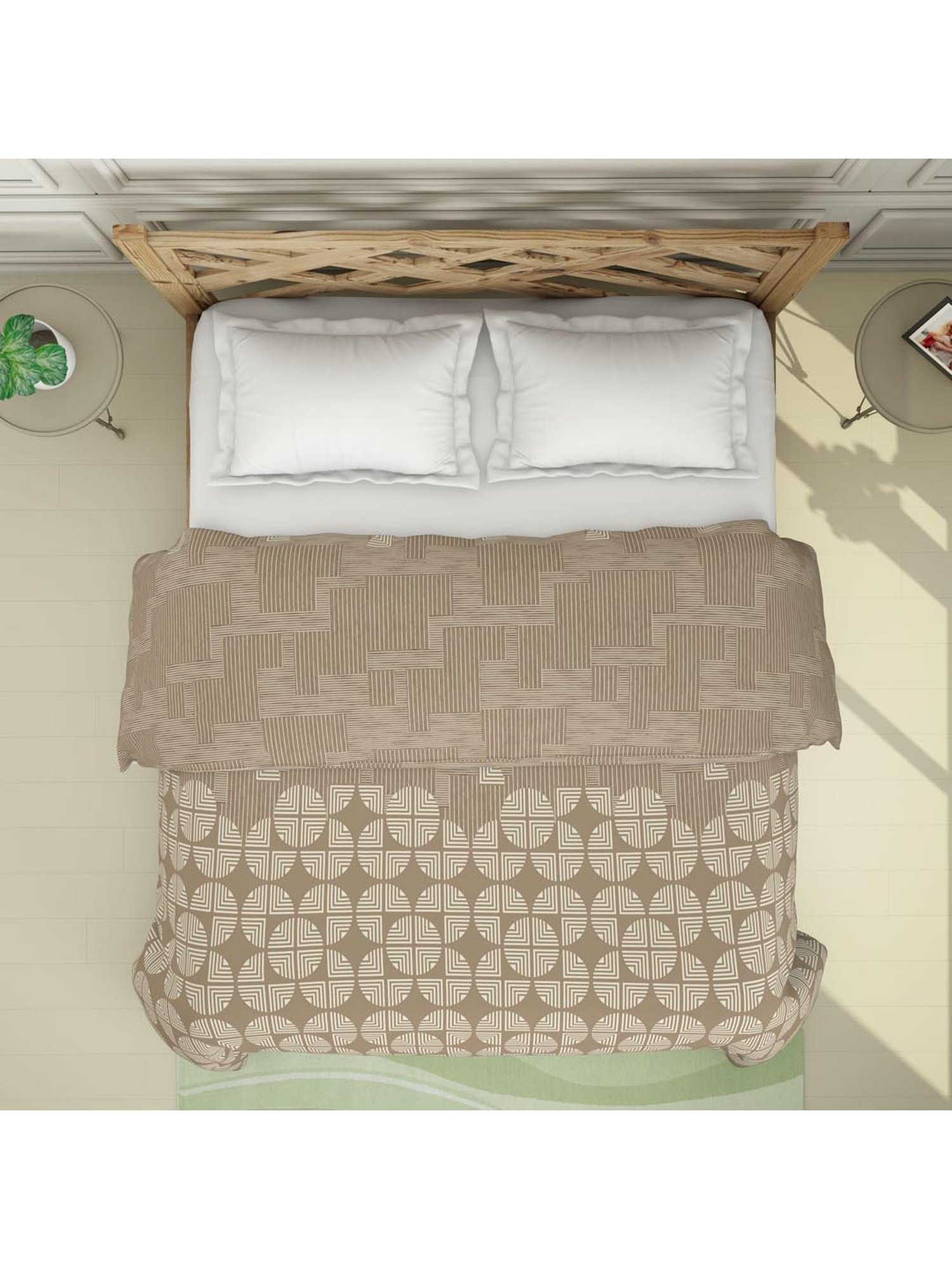 Spaces Atrium Brown & Beige Cotton 144 TC Quilts - Set of 1