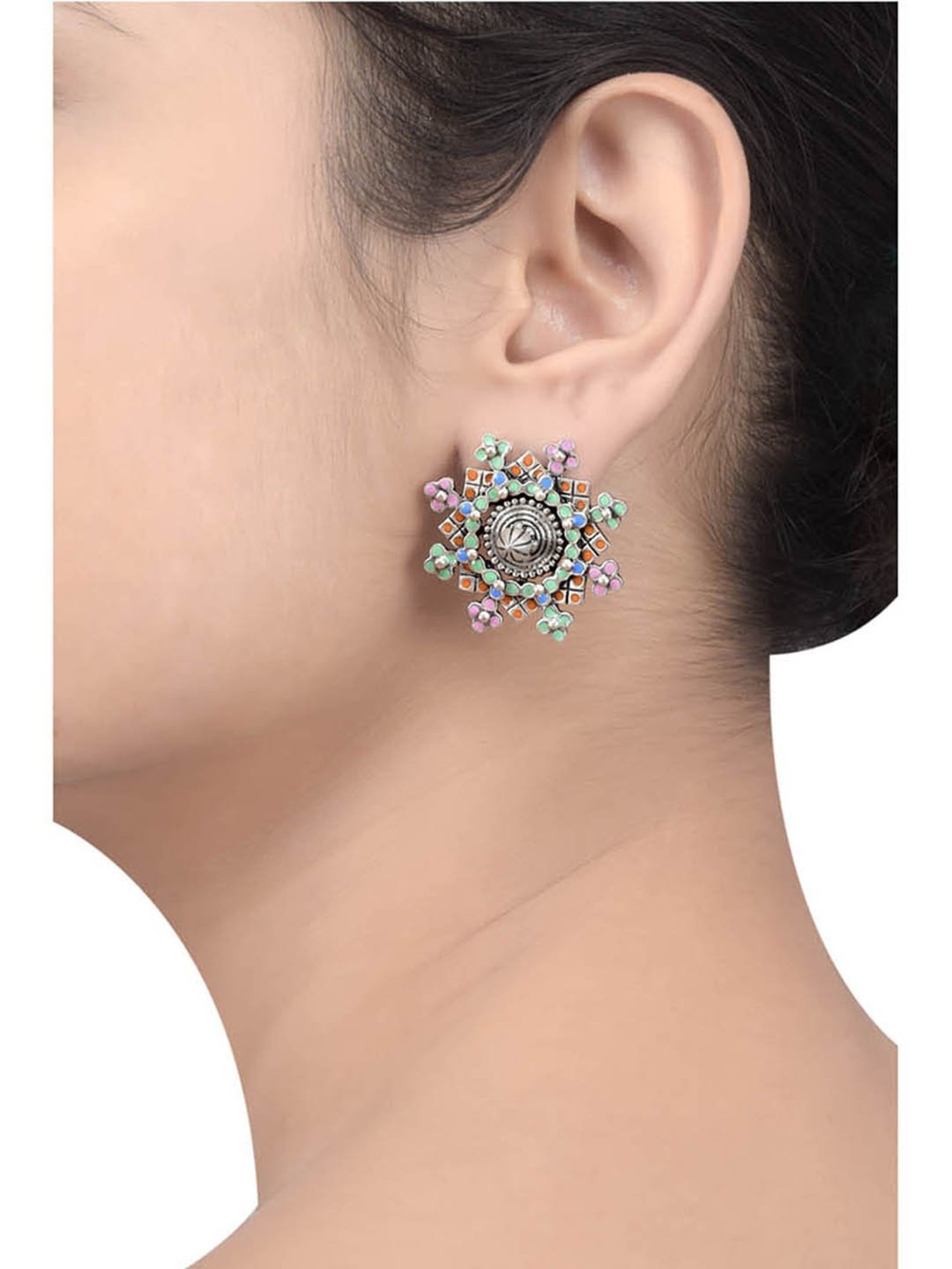 Tribe Amrapali Multi Coin Flower Chandrika Stud Earrings