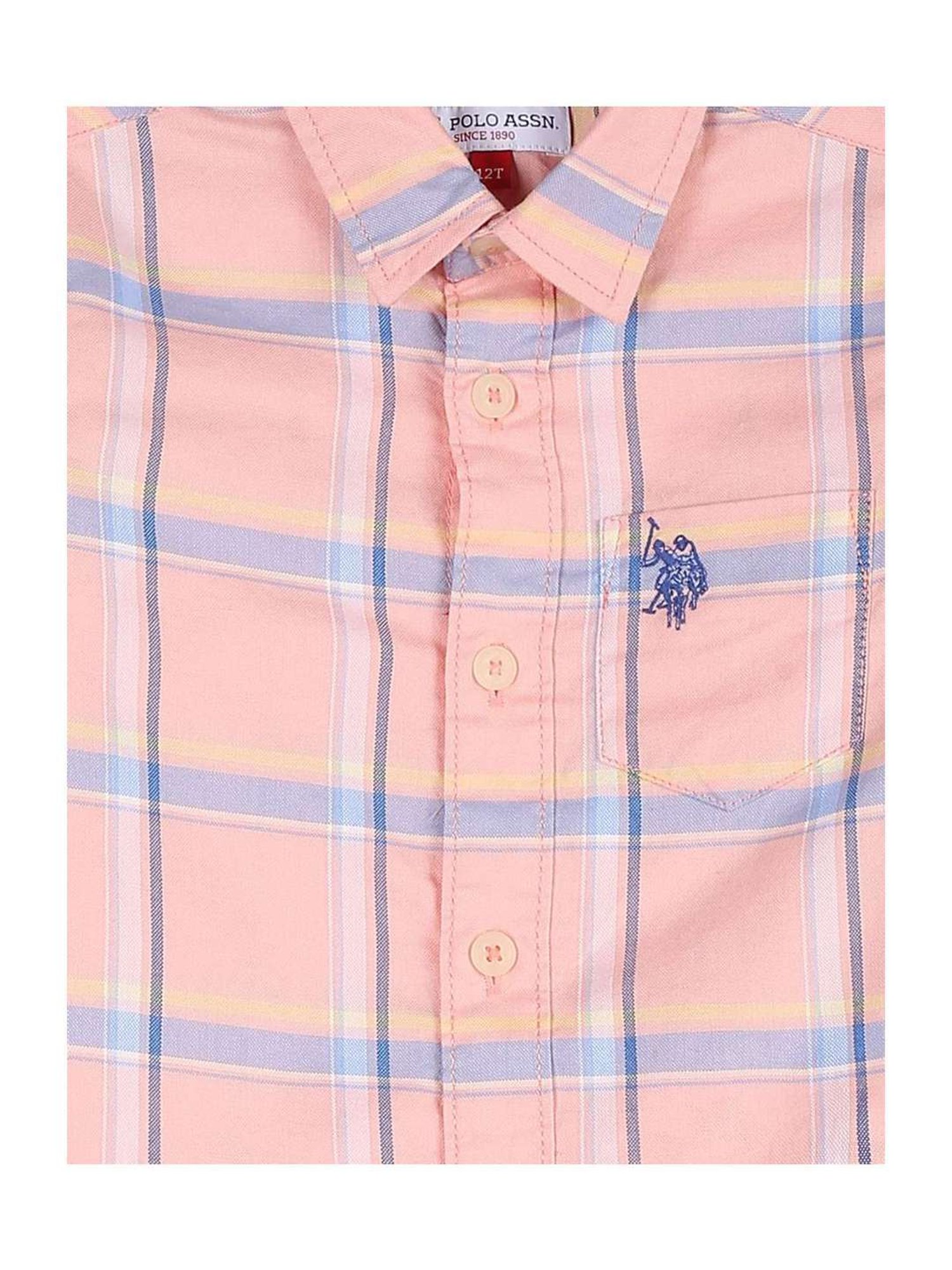 U.S. Polo Assn. Kids Pink Cotton Chequered Full Sleeves Shirt