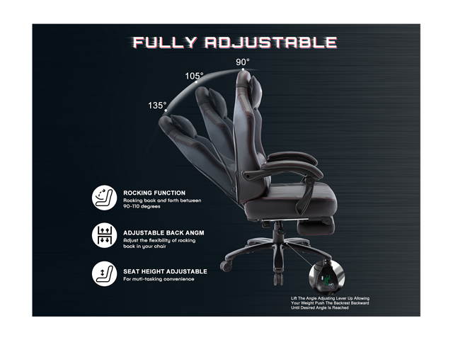 STARSPACE High Back 350lb Memory Foam Ergonomic Reclining Gaming Chair Metal Base - Adjustable Back Angle and Retractable Footrest Racing Executive Computer Desk Office Chair with Thick Padded Arms