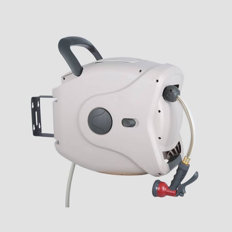 130' XW-40S Retractable Plastic Garden Hose Reel Gray - Sunneday