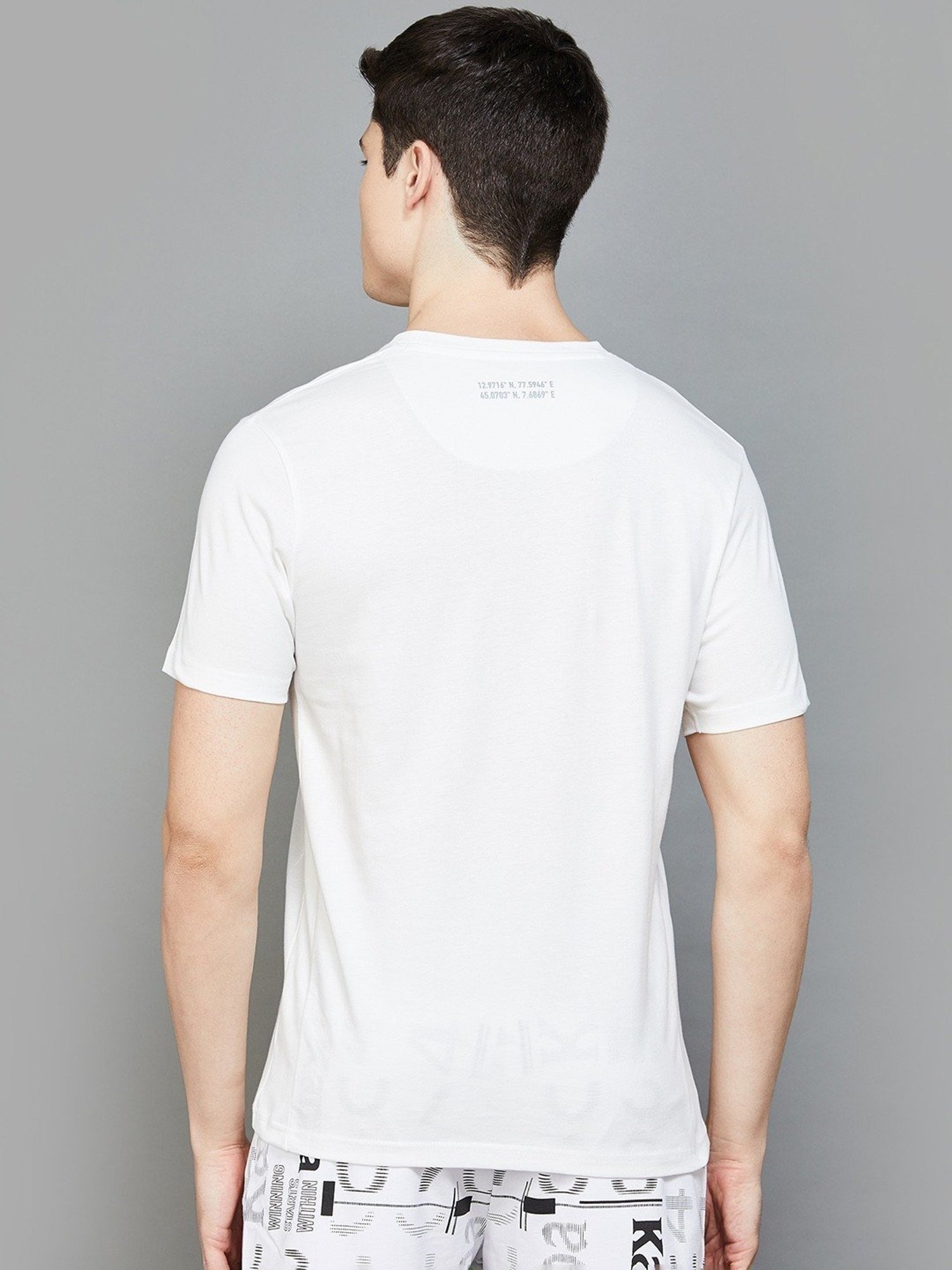 Kappa Off White Cotton Regular Fit Printed T-Shirt