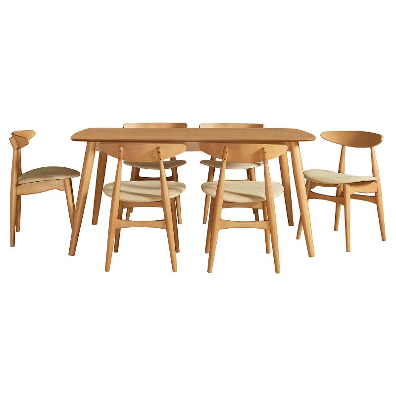 7pc 60" Cortland Danish Modern Natural Dining Set Natural/Beige - Inspire Q