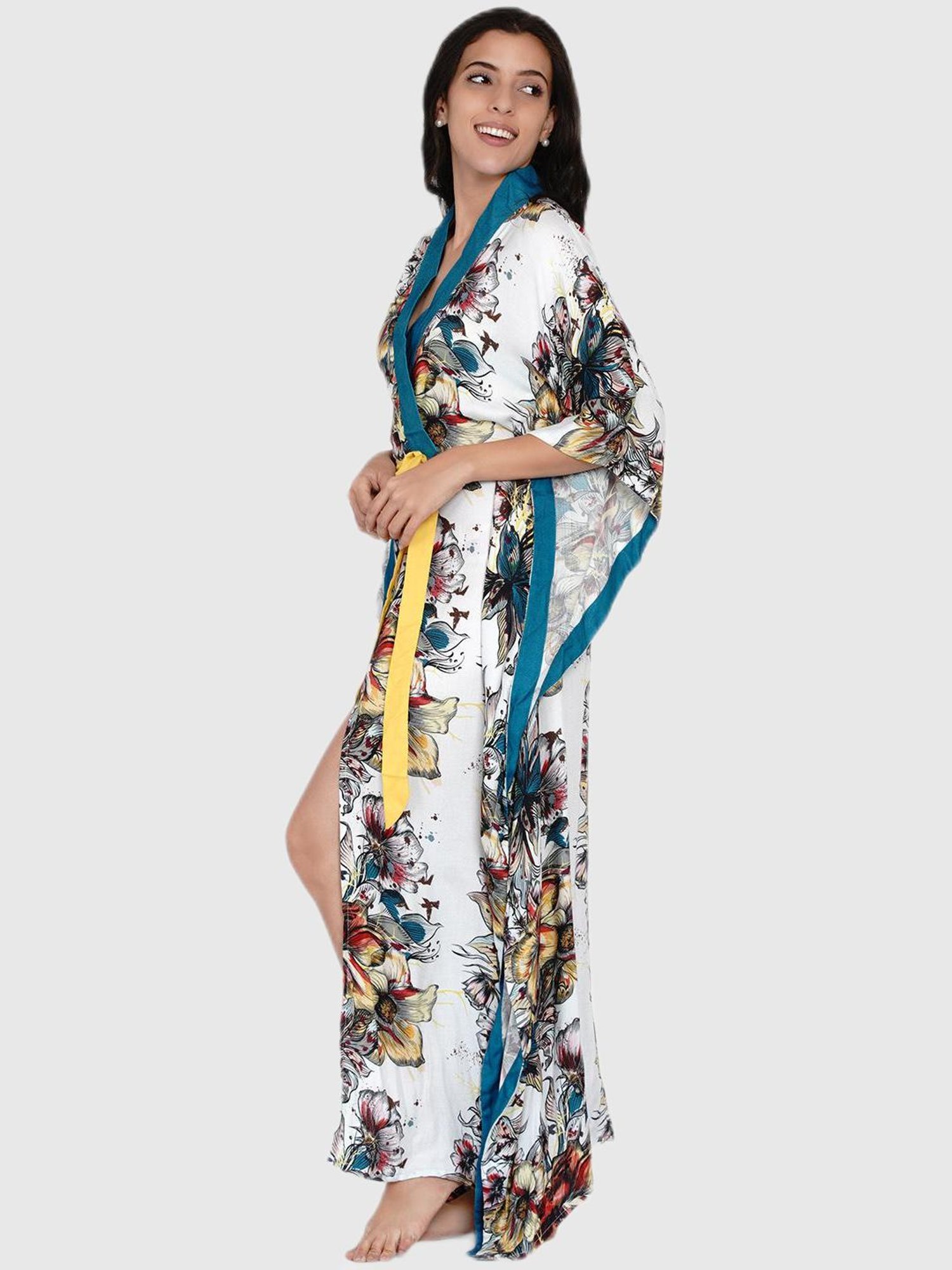 The Kaftan Company White Floral Print Dress