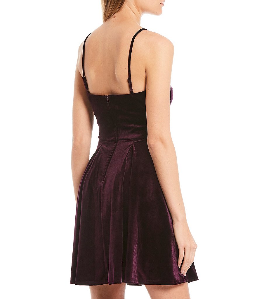B. Darlin Spaghetti Strap V-Neck Velvet Skater Dress