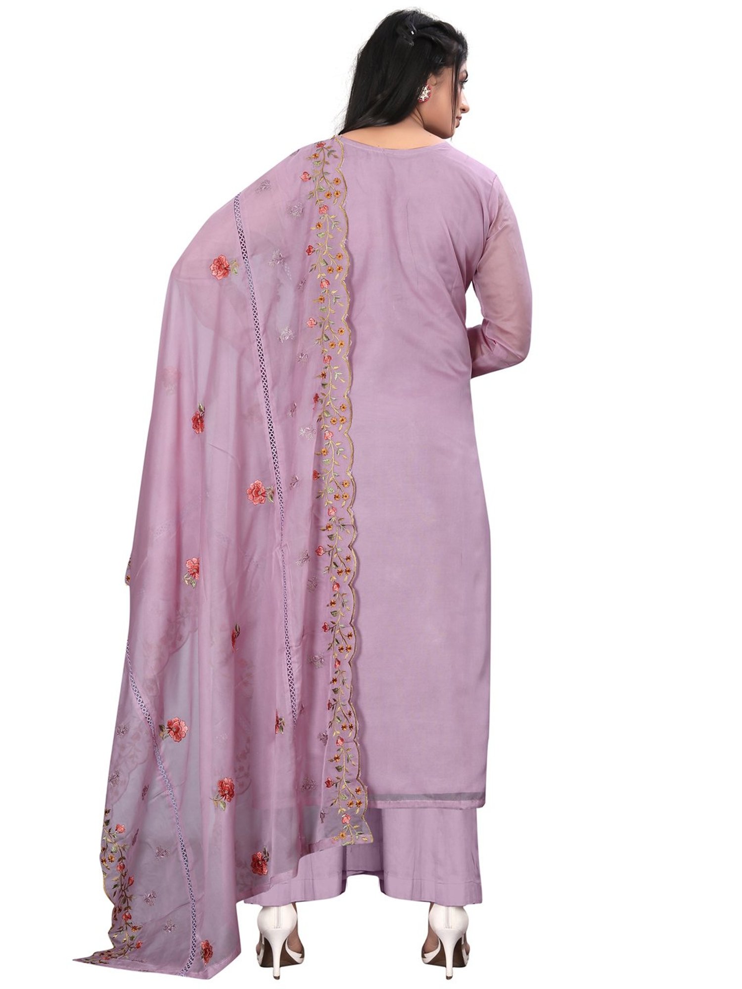 Stylee LIFESTYLE Mauve Embroidered Unstitched Dress Material