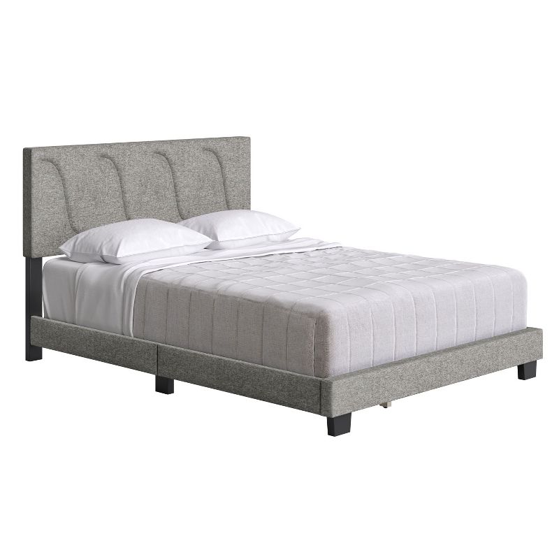 Boyd Sleep VMI0405GYDB Aberdeen Linen Upholstered Full Size Platform Bed Frame with Decorative Design Headboard and Wood Slat Supports, Grey