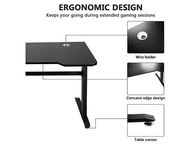 HILINSTON Z-Shaped Gaming Desk Office PC Computer Desk 47.2" W x 23.6" D Home Office Computer Table Feet Pads Fully Covered with Wire Holder,Black,GT17
