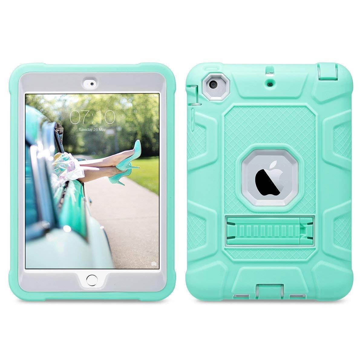 ULAK iPad Mini Case,iPad Mini 2 Case,iPad Mini 3 Case,iPad Mini Retina Case, Three Layer Heavy Duty Shockproof Protective Case for iPad Mini,iPad Mini 2,iPad Mini 3 with Kickstand (Green/Grey)