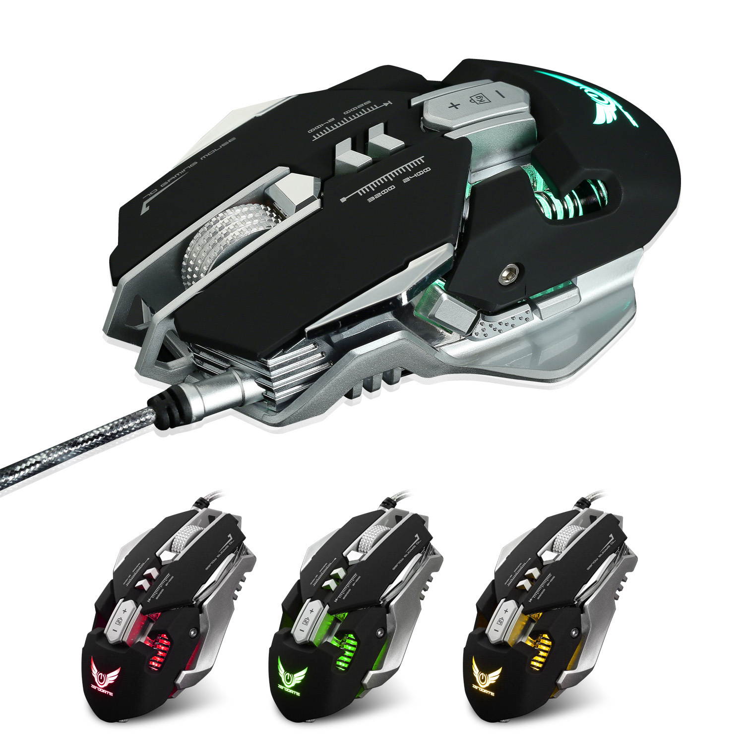 ZERODATE Mechanical Macros Define the Game Mouse,7 Programmable Keys, Cool LED Variable Light Effect, 12-Level Adjustable DPI, Comfortable Grip Ergonomic Optical PC Computer Gaming Mice (Black)